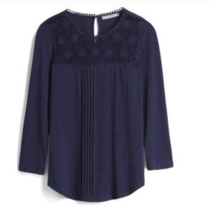 New Daniel Rainn Small S Stitch Fix Navy Blue Darrel Crochet Yoke‎ Knit Top